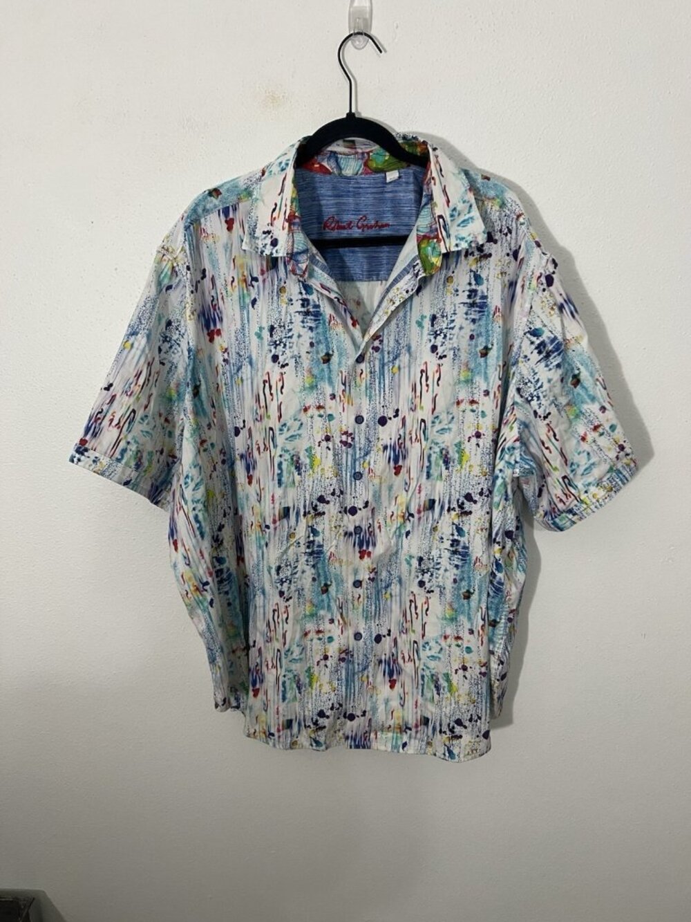 Robert Graham Short Sleeve Paint Splatter Button Up Shirt Abstract Size 3XL